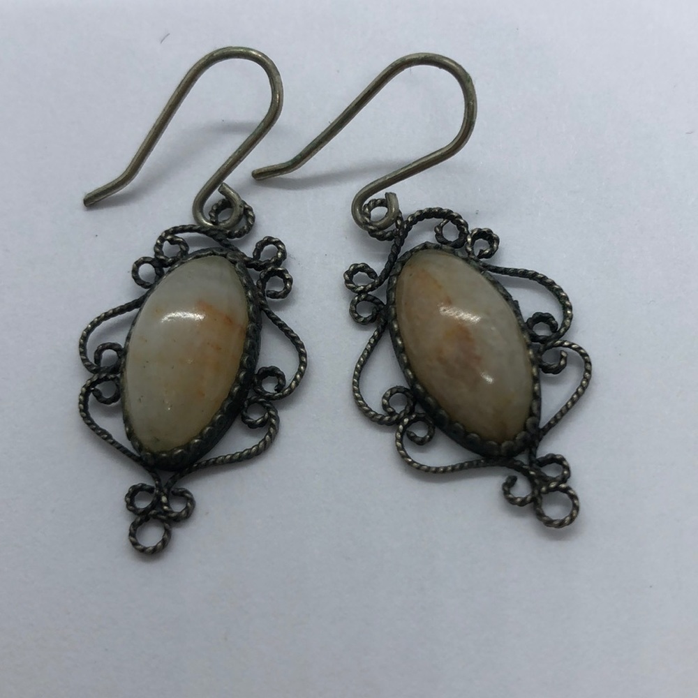 Vtg Melchior Victorian Style Jasper Elegant Earrings made in USSR
